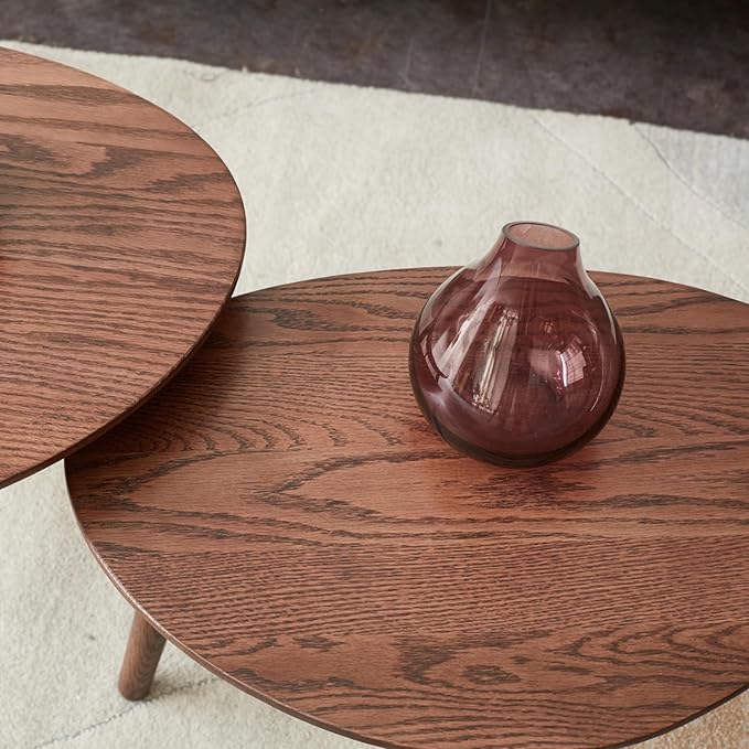 Small Oval Nesting Table, Mid Century Coffee Tables for Living Room,Solid Oak Wood Side Table,Triangle Tabletop with 3 Legs,Minimalist Display End Tables (Walnut Color, 3 Pieces)