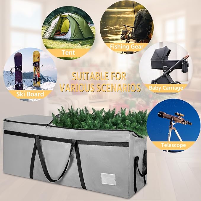 7.5 ft Christmas Tree Storage Bag, Heavy Duty Christmas Tree Bag with Reinforced Handles and Dual Zippers Wide Opening, Large Capacity fits for Artificial Christmas Tree (Grey, 7.5 ft)-NeatNest