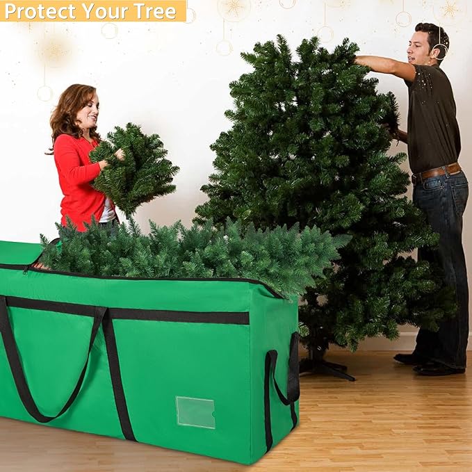 7.5 ft Christmas Tree Storage Bag, Heavy Duty Christmas Tree Bag with Reinforced Handles and Dual Zippers Wide Opening, Large Capacity fits for Artificial Christmas Tree (Green, 7.5 ft)-NeatNest