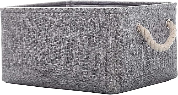 Fabric Storage Basket, Foldable Linen Storage Box for Nursery and Home, Collapsible Canvas Shelf Basket for Wardrobe or Bedroom, Grey