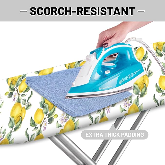 Extra Thick Ironing Board Cover and Pad, Summer Lemon 15x54 Ironing Board Cover, Resist Scorching and Staining,Elastic Edges,Watercolor Plant Fruit Art