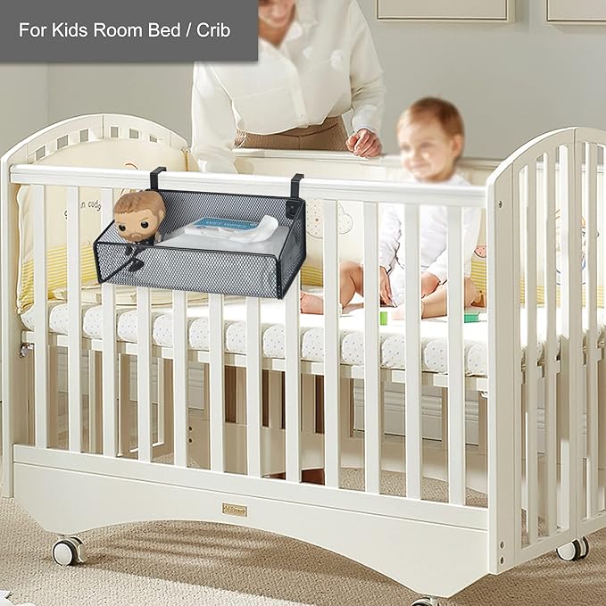 Bedside Shelf for Bed & Bunk Bed Storage Basket Office Cubical Wall Hanging Organizer - 5 Different Size Hooks - College Dorm Home Office Essentials for Phone,Book,Drink,Tissue (White)-NeatNest