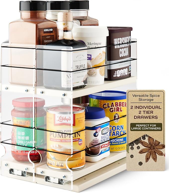 Vertical Spice - Large Pullout Sliding Spice Rack Organizer - 2 Individual 2 Tier Drawers - Premium Rolling Seasoning Holder/Caddy for Hidden Pantry Storage - Made in USA (6.9''W x 10.75" H x 10.6''D)