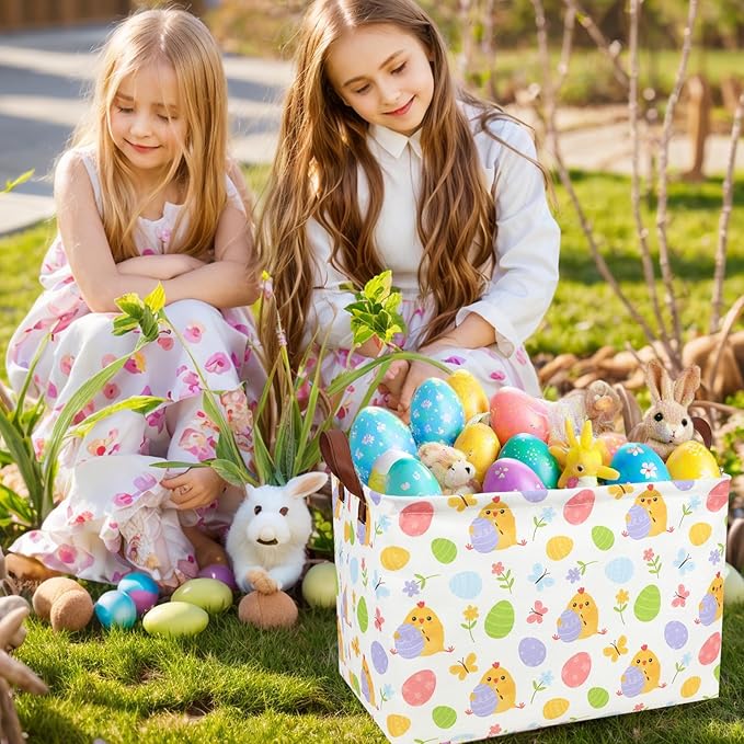 Cute Chicken Easter Basket for Kid Large Empty Rectangular Easter Gift Storage Basket Bunny Eggs Décor (Chicken Butterfly)-NeatNest