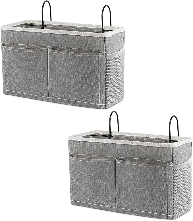 Bedside Hanging Storage Basket Headboards Bunk Beds Dorm Rooms Organizer Caddy for Storage (2Pack Grey)-NeatNest