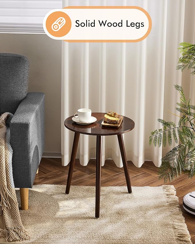 Apicizon Side Tables End Table Bedroom, Dark Brown Round Side Table Nightstand Bedside Table for Living Room, Nightstands Coffee Table with Brown Wood Legs-NeatNest