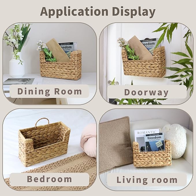 GYASVWU Water Hyacinth Hanging Basket with Handle, Woven Wall Baskets Storage, Wicker Front Door Basket, Wall Mounted Organizer, Farmhouse Baskets for Flowers/Magazine/Fruit Storage (Water Hyacinth)