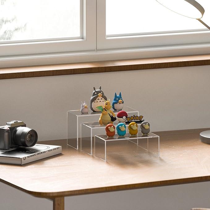8.5x9x9.5 Inch Acrylic Risers Display Stands 3pcs, Rectangular Display Risers 3 Steps, Clear Acrylic Stand for Brand Store, Retails-NeatNest