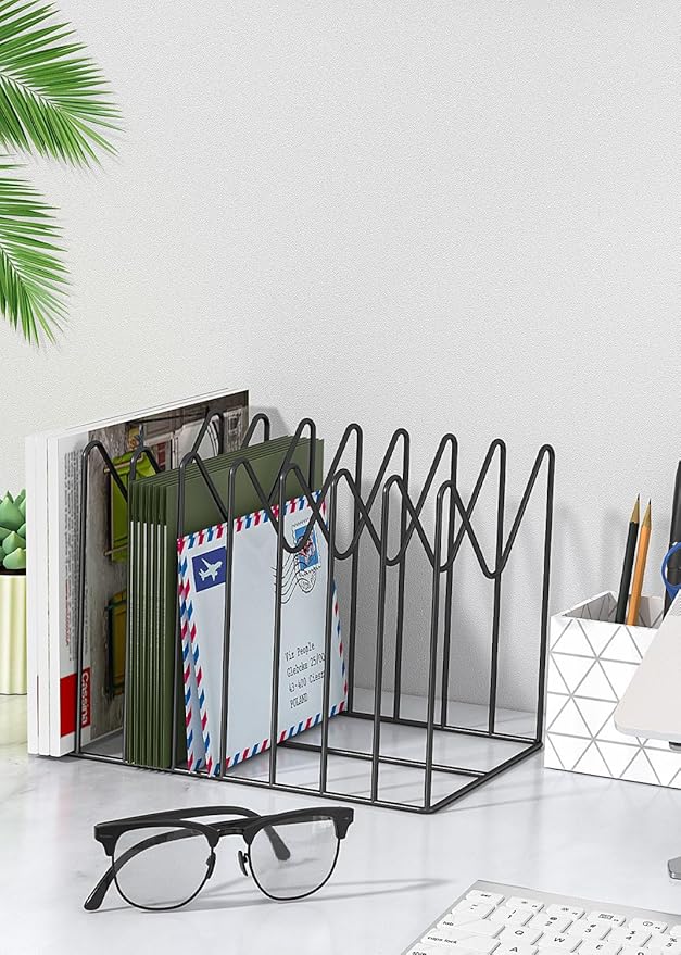 2 Sets Wire File Organizer for Desk,File Folder Holder/Rack/Stand,File Sorter Organizer,Desktop Record/Clipboard Holder,8 Sections Storage,Anti-Scratch/Rusty,Steel Stable Holder,Black