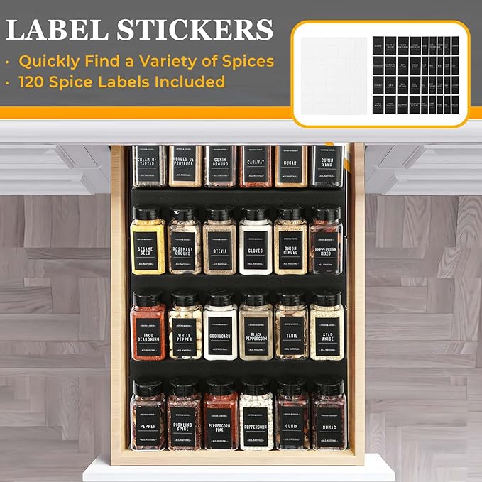 Famhap 6 Pack Spice Drawer Organizer with Labels and 36 Plastic Jars, Expandable from 11.7" to 23.2" Seasoning Rack Tray Insert for Kitchen Drawers, Spice Rack Drawer for Spice Jars-NeatNest