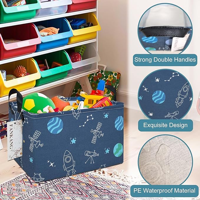 FANKANG Storage Bins, Nursery Hamper Canvas Laundry Basket Foldable with Waterproof PE Coating Large Storage Baskets for Kids Boys and Girls, Office, Bedroom, Clothes,Toys(Rec-Colorful Space