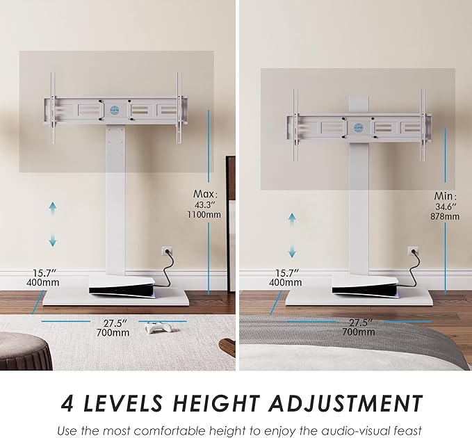 FITUEYES Iron Base Floor TV Stand with Power Strip, Tall TV Stand with Swivel Mount for 50-85 Inch Plasma Flat Panel or Curved Screen TVs Height Adjustable Wire Management MAX VESA 800x400 mm