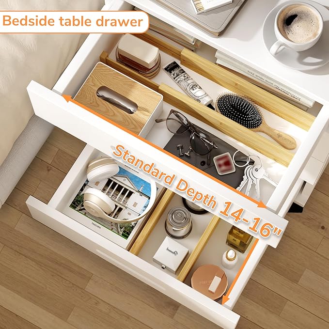 BAMEOS Drawer Divider,Expandable Bamboo Separators Adjustable Utensil Knife Fork Tool Kitchen Organizer, Clothes Fabric Drawer Organizer In Bathroom Bedroom Office, Cabinet Dresser Organizer 4-pack-NeatNest