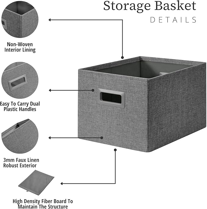 DECOMOMO Storage Bins for Shelves Robust Fabric Closet Bins for Shelves Toy Storage Clothes Books (Pack of 3 – Charcoal)-NeatNest