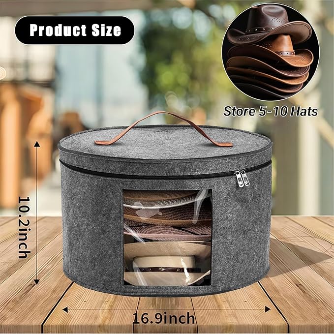 Hat Box, Travel Hat Storage Box, Foldable Hat Boxes for Storage, Space-saving Hat Organizer for Closet, Convenient Stackable Hat Carrier Case for Round Brim, Cowboy, Panama & Tweed Hats-NeatNest