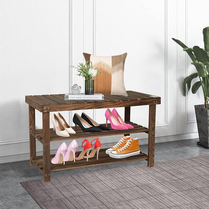Bamboo Entryway Organizer - 3-Tier Shoe Storage Bench with Shelf, Perfect for Bathroom or Entryway