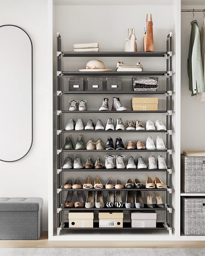 SONGMICS 10-Tier Shoe Rack, Shoe Storage for Hallway Closet, Slim and Space-Saving, Metal Frame, Non-Woven Fabric Shelves, Black ULSH11H-NeatNest