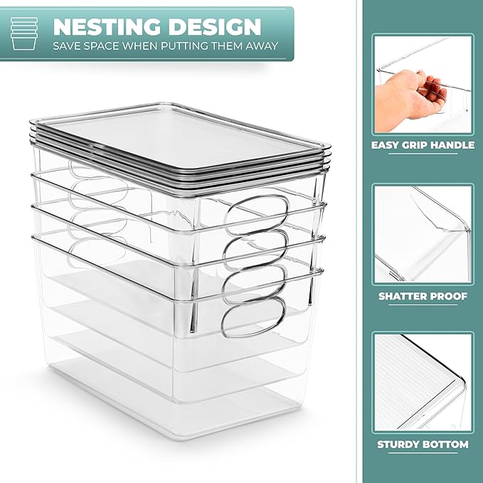 Sorbus 8-Pack Large Clear Plastic Storage Bins with Lids – Kitchen, Pantry, Fridge, Cabinet & Refrigerator Organizers