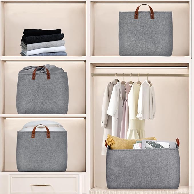 DULLEMELO Extra Large Grey Basket for Organizing, Collapsible Fabric Storage Basket with Handles, 70L Oversized Storage Bin, Large Closet Toys Blanket Organizer for Living Room, Laundry, Nursery-NeatNest