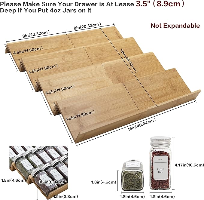 Bamboo Spice Rack Drawer Organizer - 8 Piece Set - 8" or 16" Wide-NeatNest