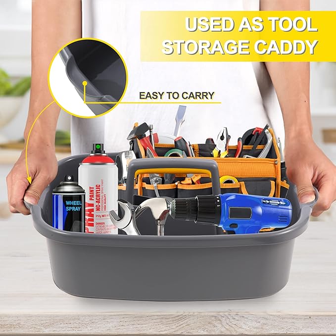 Cleaning Caddy, Cleaning Caddy Organizer with Handle, Plastic Tool Storage Cleaning Supply Caddy for College Dorm, Kitchen, Garden, Under Sink,Gray