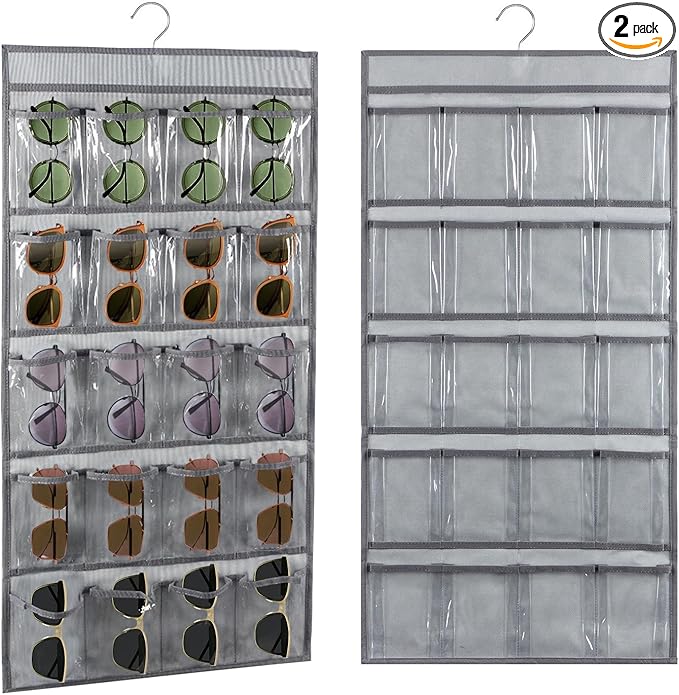 2 Pcs Sunglasses Organizer Storage Sunglass Holder for Wall Hanging Eyeglass Organizer for Multiple Glasses (GRAY)-NeatNest