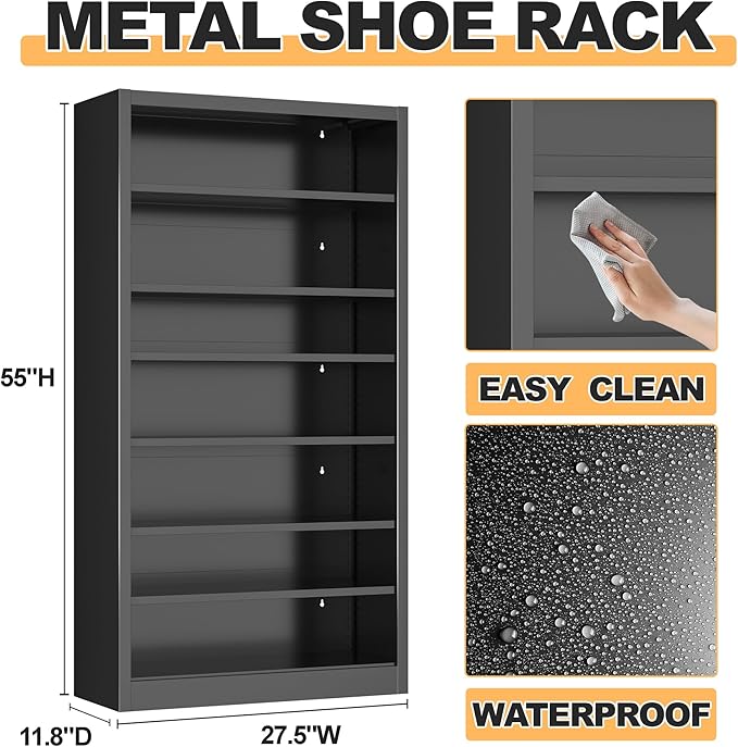 Shoe Cabinet,7 Tiers Heavy Duty Metal Freestanding Shoe Rack,55" Tall Shoe Cabinet with Open Storage for Entryway (Black, 7 Tier-55 H*27.6" W*11.8" D)-NeatNest