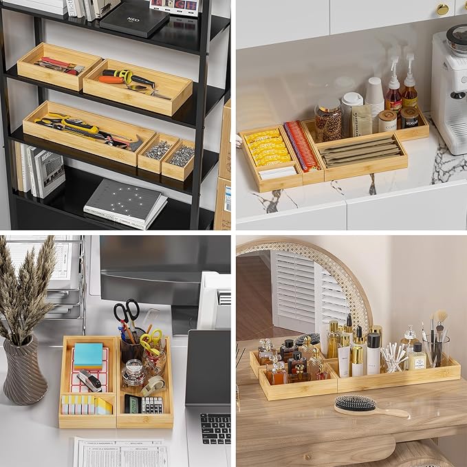 Bamboo Drawer Organizer - Silverware & Utensil Organizer, Stackable, 2 Pcs, Wooden Storage Box Tray (Bamboo, 12 X 6 X 2 Inch)-NeatNest