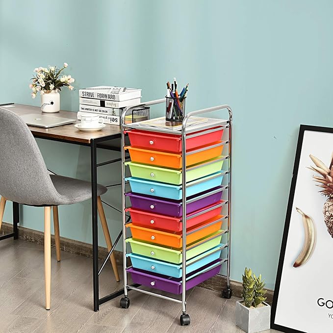 Giantex 10 Drawer Rolling Storage Cart Scrapbook Paper Office School Organizer