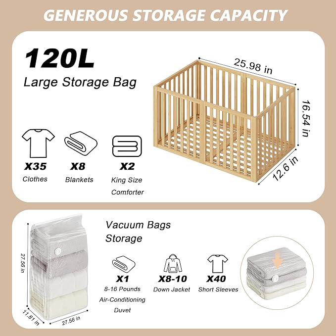 Bamboo Under Bed Storage Containers- Underbed Organizer with Wheels with Large Capacity Dust Bag,Sturdy Wood Rolling Under Bed Shoe Storage Organizer 2 Packs (Nature, 2 Packs Tall (25"×16"x12"))-NeatNest