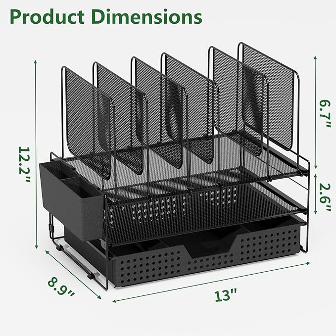 Desk Organizer, Office Organization with Vertical File Holder, File Organizer with Drawer and Pen Holder, Desk Accessories and Workspace Organizers for Home Office (Black)-NeatNest