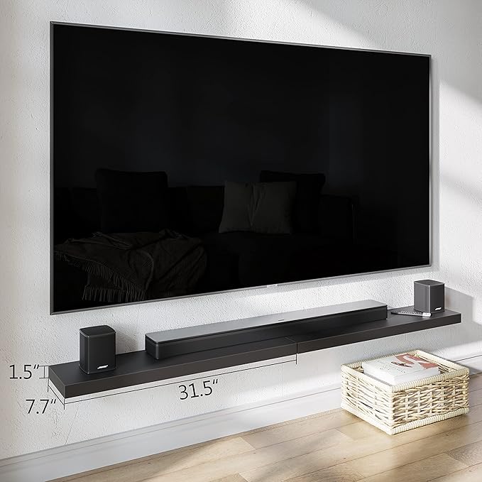 BAMEOS Floating Shelves, 31W x 8D Black Wall Mounted Wooden Shelves with Invisible Brackets Set of 2, Hanging Wall Shelves Decoration for Bedroom, Bathroom, Living Room and Kitchen-NeatNest