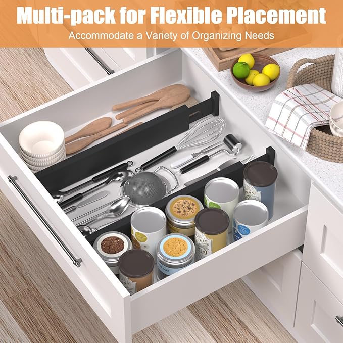 Bamboo Drawer Dividers,17-22" Adjustable Kitchen Drawer Organizer for Clothes,8 Pack Expandable Drawer Organization Separators for Bedroom,Bathroom,Dresser and Office,Black-NeatNest