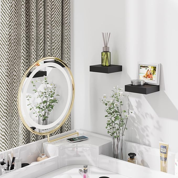 BAMEOS Small Floating Shelves for Wall, Small Black Shelf 5.9 * 5.7 Inch Display Ledges for Decor, Mini Shelf for Wall, Black-NeatNest