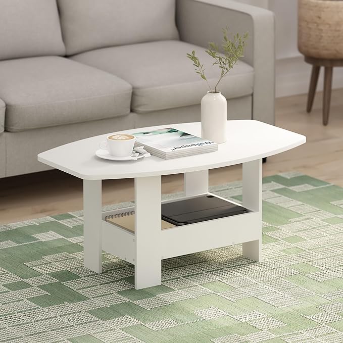 Furinno Simple Design Coffee Table with Storage Compartment, White-NeatNest