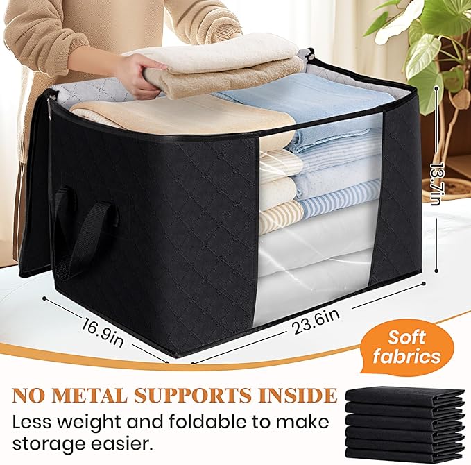 Fab totes 90L Clothes Storage, Foldable Thick Fabric Blanket Storage Bags, Containers for Organizing Bedroom, Closet, Clothing, Comforter, Organization with Handle (10 Pack,Black)-NeatNest