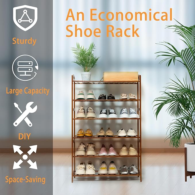 6 Tier Bamboo Shoe Rack, Free Standing Shoes Rack Shoe Shelf Shoe Organizer for Closet, Entryway, Bedroom, Living Room, Front Door, Studio, Bathroom-NeatNest