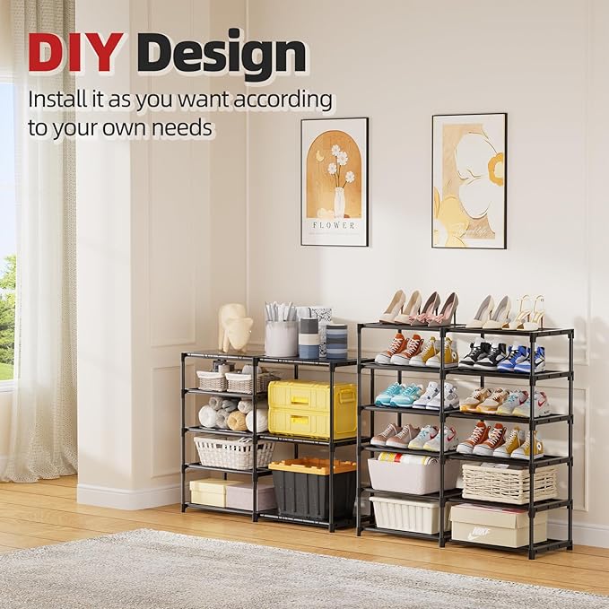 12-Tier Shoe Rack, Shoe Organizer for Large Capicity, Wire Rack Shelf Shoes for Closet or Garage, Expandable Design, Black-NeatNest