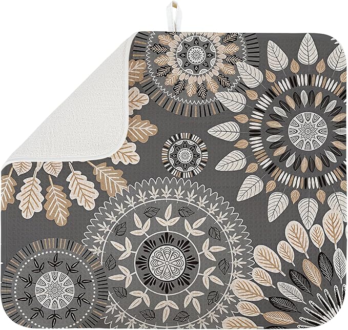 Dish Drying Mat for Kitchen Counter Large 18" x 24" Mandala Absorbent Microfiber Dishes Drainer Rack Mats Pad Reusable Washable