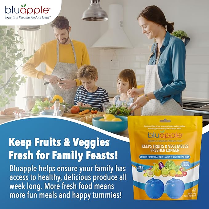Bluapple Produce Saver Ethylene Gas Absorber 2-Pack - Keeps Fruits & Vegetables Fresh Longer in Refrigerator Crisper, Shelves, & Fruit Bowls, Lasts up to 3 Months, Produce Storage, BPA Free, USA Made-NeatNest