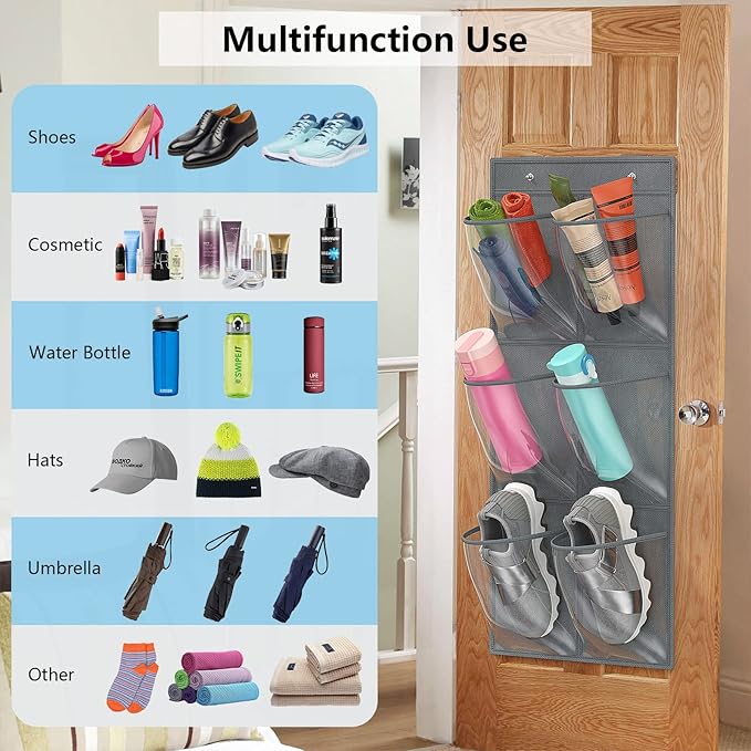 2 Pack 12 Over the Door Shoe Organizer, Closet Door Hanging Shoe Rack Crystal Pockets Narrow Shoe Holder with Adhesive Strips, Wall Mounted Shoes Rack for Camper RV No Drilling-NeatNest