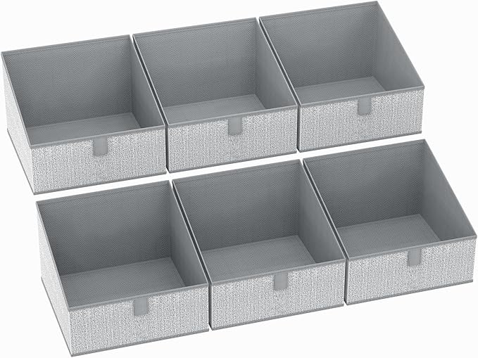 DIMJ Closet Storage Bins 6 Pack - Fabric Trapezoid Closet Organizer Bin, Foldable Storage Baskets for Shelves, Closet Shelf Organizer, Clothing Storage Box for Toys, Books, Towel, Clothes, Gray-NeatNest