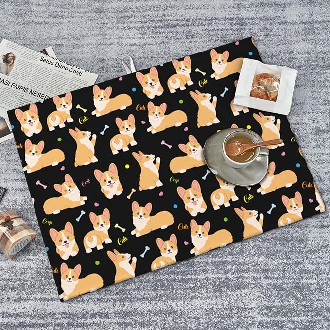 Cute Corgi Dish Drying Mat 18 x 24 Inch for Kitchen Counter Cute Kitchen Mat Microfiber Kitchen Countertop Absorbent Reversible Drainer Rack Pad Dish Drying Mat-NeatNest