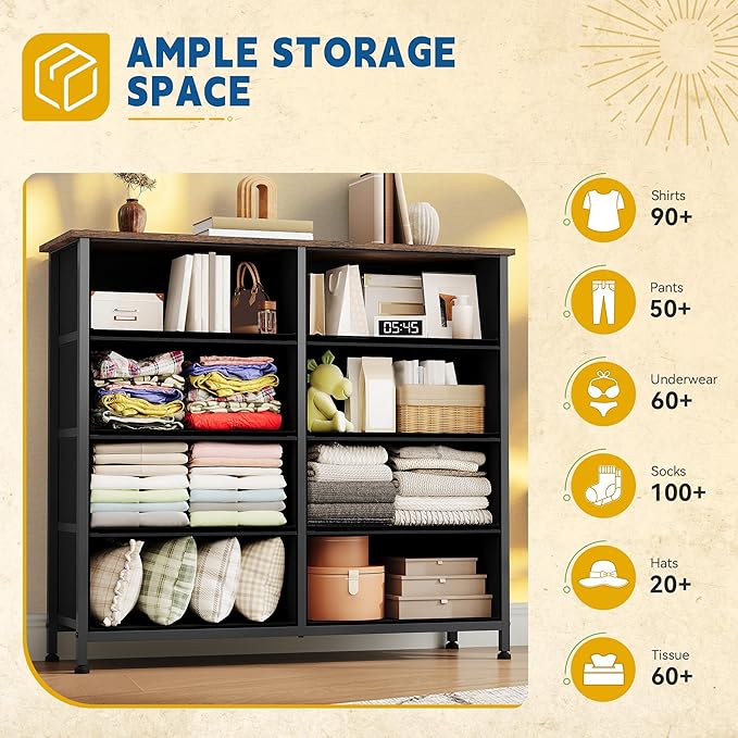 DWVO 8 Drawers Fabric Dresser, Furniture Storage Tower Cabinet, Organizer for Bedroom, Living Room, Hallway, Closet, Sturdy Steel Frame, Wooden Top, Easy-to-Pull Fabric Bins-NeatNest