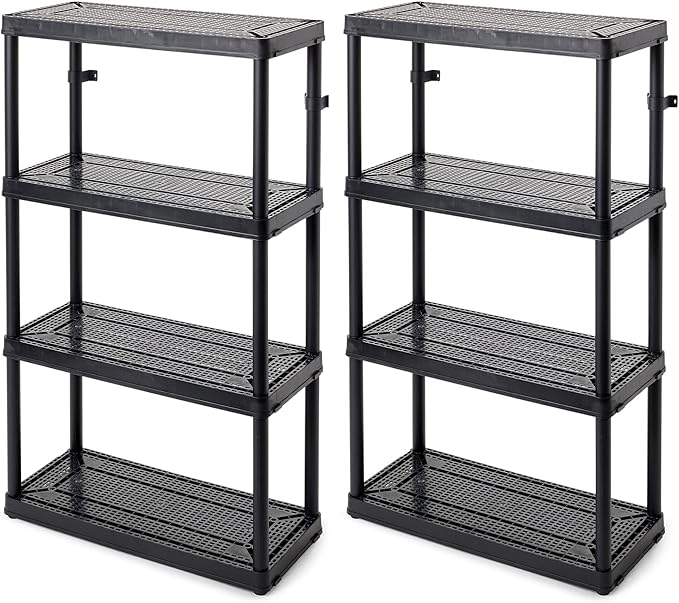 Gracious Living 2 Pack Storage Rack, 4 Shelf Fixed Height Medium Duty Unit, Black