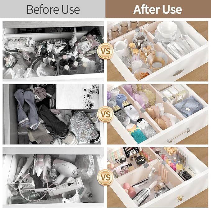 Drawer Dividers Organizer 8 Pack, Adjustable Separators 4" High Expandable from 11-17" for Bedroom, Bathroom, Closet, Clothing, Office, Kitchen (Beige, 8 PACK)-NeatNest