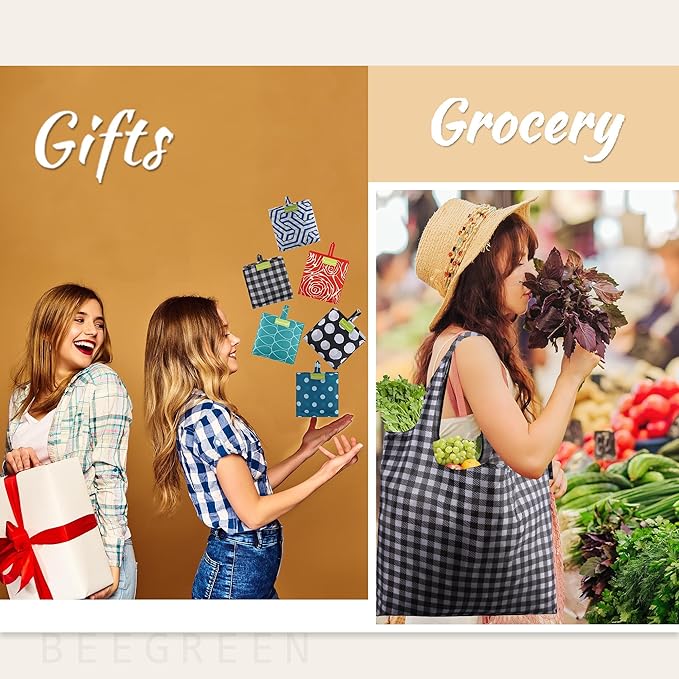 BeeGreen Reusable Grocery Bags Foldable Reusable Gift Bags Shopping Bag With Handles Polyester Grocery Tote Bulk Travel Tote Bag For Women Cloth Shopping Basket Washable Holiday Travel-NeatNest