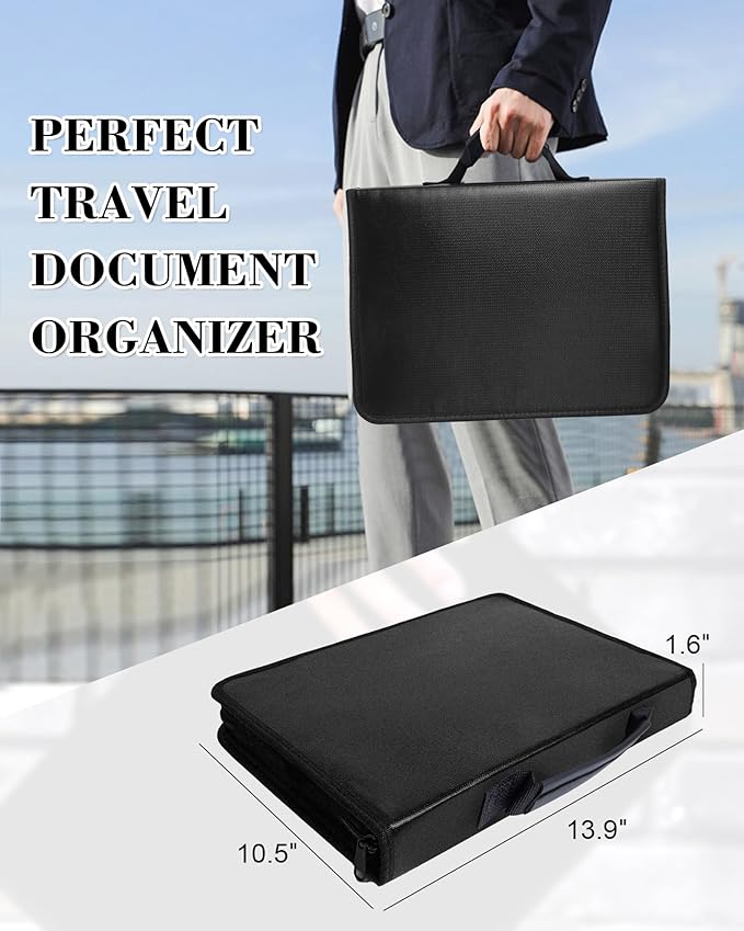 Fireproof Important Document Organizer Folio - Accordion File Organizer, 13 Pocket Expanding File Folder with Labels,Safe Holder and Organizer for Birth Certificate,Paper,Receipt,Bill,etc.