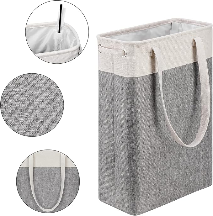 Collapsible Laundry Baskets Double Laundry Hampers Large Foldable Laundry Basket Organizer with Straps Beig Gray Cloth Laundry Hamper Patchcwork Laundry Sorter Dirty Clothes Basket,QY-SC22-2-NeatNest