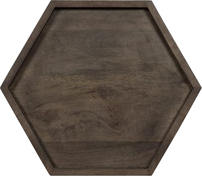 Kate and Laurel Kashvi Modern Side Table 17 x 15 x 20; Graywash; Decorative Farmhouse Hexagon Bedroom Nightstand Table for Storage and Display